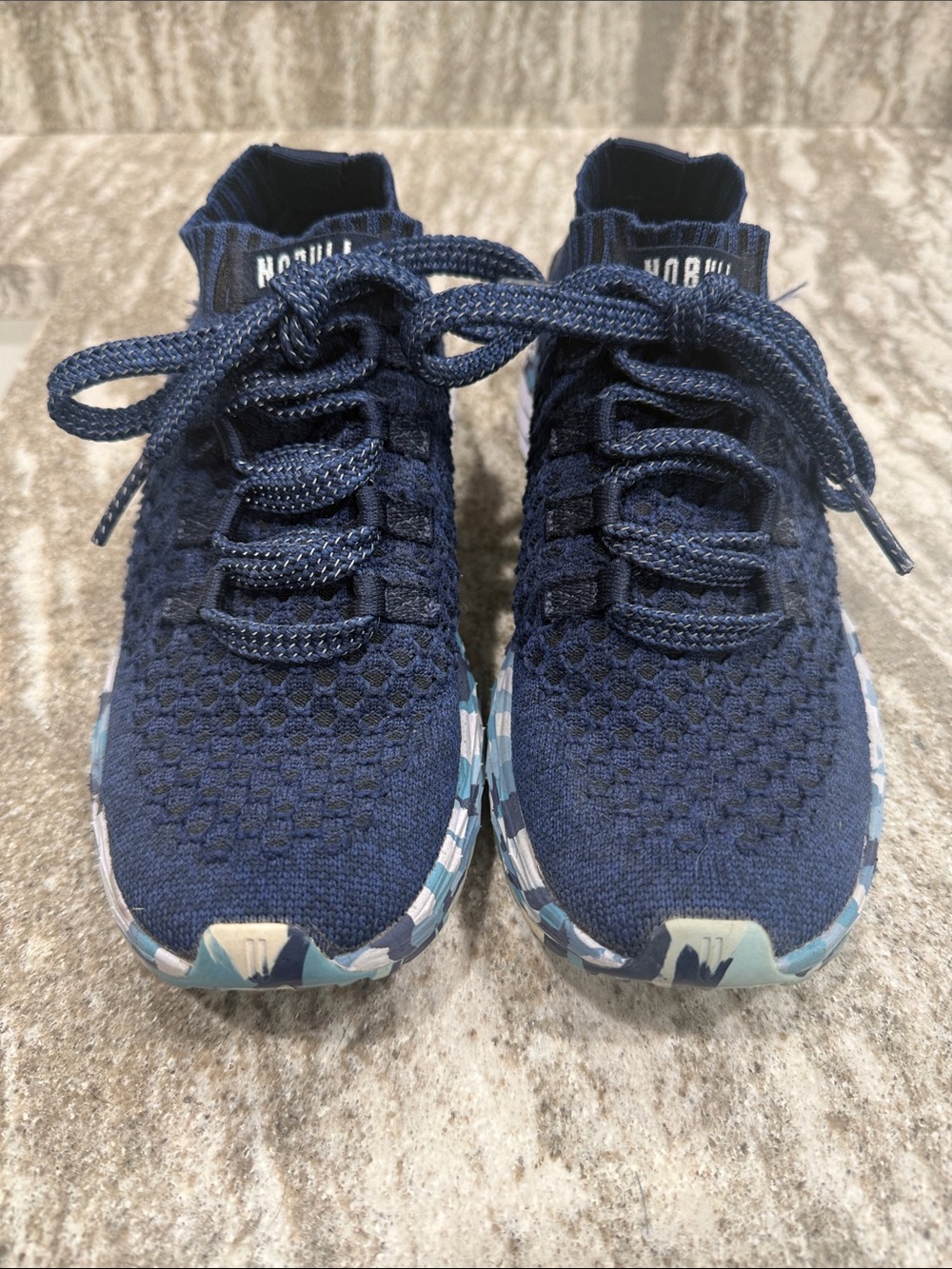 NOBULL Navy Knit Sneakers with Blue Camo Sole